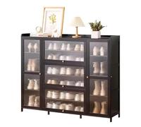 IUBGFTO Zapatero de ratán de bambú con Puertas, Organizador de Zapatos Independiente, Moderno y Estrecho, Ahorra Espacio, para Tacones, Botas, Pasillo de Entrada, Color Negro (A 135 x 110 cm)