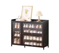 IUBGFTO Zapatero de ratán de bambú con Puertas, Organizador de Zapatos Independiente, Moderno y Estrecho, Ahorra Espacio, para Tacones, Botas, Pasillo de Entrada, Color Negro (A 100 x 77 cm)