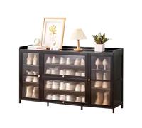 IUBGFTO Zapatero de ratán de bambú con Puertas, Organizador de Zapatos Independiente, Moderno y Estrecho, Ahorra Espacio, para Tacones, Botas y Pasillo de Entrada, Color Negro (A 135 x 77 cm)