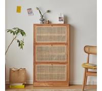 IUBGFTO Zapatero de ratán, Mueble de Entrada de Madera Maciza, Zapatero de una Pieza para Pasillo, Interior y Exterior, Organizador de Zapatos abatible (Roble)