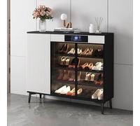 IUBGFTO Zapatero Inteligente con Sistema de Secado a Temperatura Constante de 40 ℃, Armario para Guardar Zapatos con Puertas de Vidrio Templado, Organizador de Zapatos (Negro)