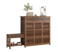 IUBGFTO Zapatero Organizador de bambú con Puertas, Zapatero con estantes Ajustables, Zapatero con Banco y cajones abatibles, para Entrada, Pasillo, Sala de Estar (150 cm)