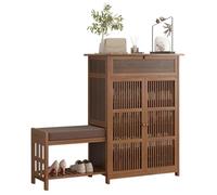 IUBGFTO Zapatero Organizador de bambú con Puertas, Zapatero con estantes Ajustables, Zapatero con Banco y cajones abatibles, para Entrada, Pasillo, Sala de Estar (115 cm)