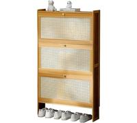 IUBGFTO Zapatero Ultrafino con 3 cajones abatibles, Puerta de Tejido de ratán, Armario de Almacenamiento para Zapatillas, Sandalias, Pantuflas, Organizador de Zapatos (A 70 x 17 x 120 cm)