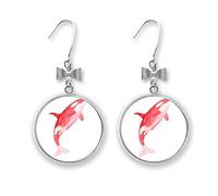 IUCN - Pendientes de lazo de ballena asesina roja con diseño de animales en peligro de extinción, Metal Plata