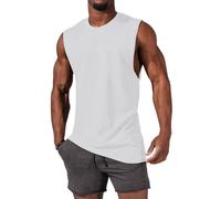 iudam Camiseta sin mangas para hombre, de algodón, sin mangas, para gimnasio, deporte, camiseta interior para hombre, Cruz blanca, L