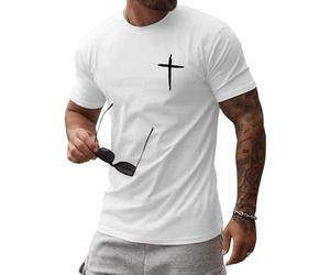 iudam Camisetas de algodón para hombre, cuello redondo, manga corta, camiseta con estampado de cruz de Jesús, informal, ajustada, camiseta de verano, camiseta con fe en Cristo, Blanco, XXL