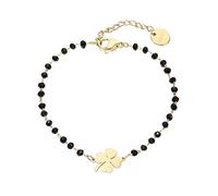 IUDWCG 1 Pieza Lucky Clover Charm Bracelet Acero Inoxidable Negro Cuentas Simple Lucky Charm Bracelet (Oro)