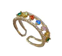 Iuhtrb Anillos de circonita geométrica dorada para mujer, accesorio de moda para fiesta, cómoda textura de latón para un aspecto a juego, joyería de moda