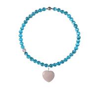 Iuhtrb Collar de piedra de ojo de gato azul de corazón de moda con materiales de vidrio, portátil, para mujeres y señoras, joyería de cuentas hecha a mano, talla única, como se describe, como se