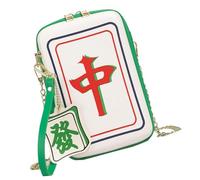 Iuhtrb Delicado bolso de hombro pequeño con patrón de mahjong con cadena, de piel sintética, bolso cruzado casual para mujer, bolso único, Hongzhong, One Size