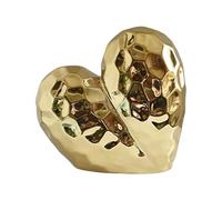 Iuhtrb Elegante estatua de cerámica en forma de corazón para decoración de sala de estar, con brillo dorado para un toque moderno, escultura con acabado dorado