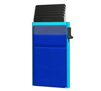 Iuhtrb Funda resistente para tarjetas con ranuras ajustables, 8 organizadores de aluminio de capacidad para viajes de negocios, mecanismo deslizante lateral, protector de tarjetas, Blue