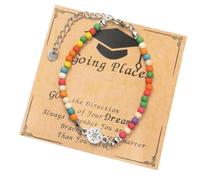 Iuhtrb Joyas de graduación con cuentas de piedras preciosas para mujer con caja de regalo y tarjeta de felicitación, accesorio ajustable para la universidad, talla única, como se describe