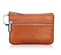 Iuhtrb Monedero de piel auténtica con cremallera para tarjetas postales de negocios, organizador de almacenamiento para el día del padre, día de la madre, cartera para teléfono celular, Brown, Mass