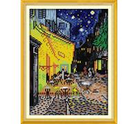 IUHUI Kit de punto de cruz estampado de 14 unidades para principiantes y adultos, The Field of Van Gogh preimpreso, kit de iniciación de costura de bordado de 14 quilates, patrones fáciles, pinturas