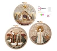 IUHUI Paquete de 3 kits de bordado para principiantes y adultos, patrones de historia bíblica de Navidad, bordado de costura a mano, 3 juegos con aro (escena sagrada)