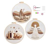 IUHUI Paquete de 3 kits de bordado para principiantes y adultos, patrones de historia bíblica de Navidad, bordado de costura a mano, 3 juegos con aro (villancico)