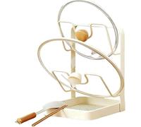 IUIUI Kitchen Pot Lid Storage Rack, 304 Stainless Steel Multifunctional Holder and Spoon Rest, Pot Lid Holder Rack While Cooking Organizer for Countertop, with Removable Drip Tray(White,2-Layer)