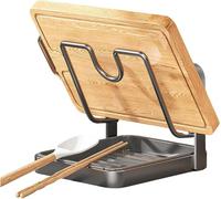 IUIUI Kitchen Pot Lid Storage Rack, 304 Stainless Steel Multifunctional Holder and Spoon Rest, Pot Lid Holder Rack While Cooking Organizer for Countertop, with Removable Drip Tray(Black,1-Layer)