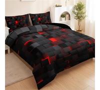 IUIUI Seasonal Tech Feel Bedding Digital Print, 3PCS Outer Space Bedding Set, Full Size Light Geometric Comforter Sets, Geometry Honeycomb Bed Soft Stylish Comforter for All Season(Red,Twin)