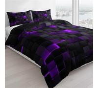 IUIUI Seasonal Tech Feel Bedding Digital Print, 3PCS Outer Space Bedding Set, Full Size Light Geometric Comforter Sets, Geometry Honeycomb Bed Soft Stylish Comforter for All Season(Purple,Full)