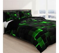 IUIUI Seasonal Tech Feel Bedding Digital Print, 3PCS Outer Space Bedding Set, Full Size Light Geometric Comforter Sets, Geometry Honeycomb Bed Soft Stylish Comforter for All Season(Green,Twin)