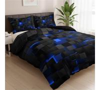 IUIUI Seasonal Tech Feel Bedding Digital Print, 3PCS Outer Space Bedding Set, Full Size Light Geometric Comforter Sets, Geometry Honeycomb Bed Soft Stylish Comforter for All Season(Blue,Twin)