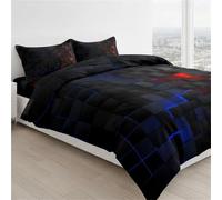 IUIUI Seasonal Tech Feel Bedding Digital Print, 3PCS Outer Space Bedding Set, Full Size Light Geometric Comforter Sets, Geometry Honeycomb Bed Soft Stylish Comforter for All Season(Red+Blue,Full)