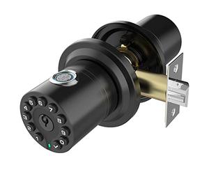 iuknob Pomo de puerta de huellas dactilares con teclado y llave, cerradura digital biométrica inteligente con programación de navegación por voz, mango electrónico de zinc combinado para puertas