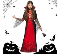 IUKUNNE Disfraz Vampiro Niña, Vestido de Vampira Gótica con Collar, Disfraz Vampiresa Niña para Fiestas de Halloween Carnaval