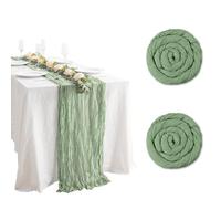 IULONEE 2 Piezas Camino De Mesa Verde Salvia Vintage Largo Bohemio Camino De Mesa 90x400cm Banda De Mesa Bohemio Verde Oliva Verde Camino Mesa Cheesecloth para Fiestas De Vacaciones Comedor Hogar
