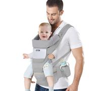 IULONEE Portabebés para recién nacidos con asiento de cadera, ergonómico, ajustable, multifuncional, delantero y trasero, para niños de 3 meses a 3 años (7-45 libras), color gris