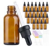 iulrtba 24Pcs 30ml botellas con pipeta, botellas de vidrio ámbar, con 4 pipetas, 4 embudos, 24 etiquetas, con pipeta para aceites esenciales, aceites de perfume, colorantes líquidos