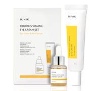 iUNIK Propolis Vitamin Eye Cream Set (Crema para ojos 1.01 fl.oz. y Mini Serum 0.51 fl.oz.) - Con extracto de prop leo, idebenona y espino cerval
