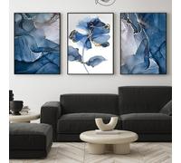 IUNTWEIE Cuadros abstractos de lienzo,Cuadros de Forma Geometría Azul,Cuadros abstractos de Mármol Lienzo para Cuadros de Lienzo Sala de Estar,sin Marco (50x70cm*3, H)