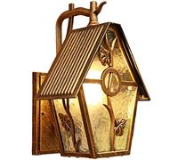 IUokLU Aplique de Pared con Forma de casa Farol de Pared para Exteriores Dorado Resistente al Agua para Porche Carcasa de Aluminio y portalámparas de Cristal para,B