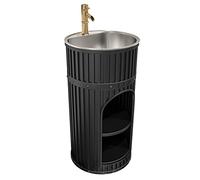 IUokLU Conjunto De Tocador De Estilo Industrial con Acabado En Hierro Forjado,Lavabo Y Mueble De Baño con Soporte Independiente Extraíble Y Armario De Baño Independiente Co(Negro - Sin Espejo)