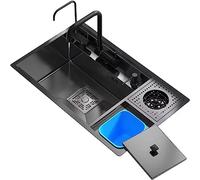 IUokLU Fregadero Oculto Fregadero de Cocina Multifuncional Barra Fregadero Individual Hecho a Mano con Arco Grifo Plegable purificador de Agua Grifo lavavasos,82 cm Negro