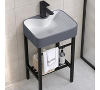 IUokLU Fregadero Utilitario Independiente De Cerámica con Soporte De Acero Inoxidable Y Estantes De Almacenamiento para Camping,Garajes,Lavanderías Comerciales Y Lavabos De(B-48X37X80Cm)