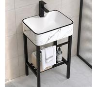 IUokLU Fregadero Utilitario Independiente De Cerámica con Soporte De Acero Inoxidable Y Estantes De Almacenamiento para Camping,Garajes,Lavanderías Comerciales Y Lavabos De(C-48X37X80Cm)