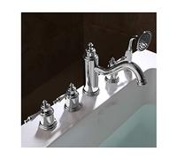 IUokLU Grifo de bañera con Agua fría y Caliente Mezclador de Ducha de latón para bañera 3 manijas 5 Orificios Juego de Grifo de bañera con Ducha de Mano caño de,Cromo