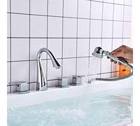 IUokLU Grifo de bañera de Montaje en Cubierta Bronce Negro 3 manijas de latón Juego de Ducha de baño con Ducha de Mano extraíble Dorado Cepillado,Cromo