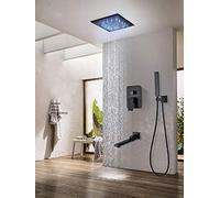 IUokLU Grifo de baño de 12 Pulgadas Color Negro Mate con Ducha de Lluvia Mezclador de Ducha para bañera y Montaje en Techo Juego de Ducha para baño,