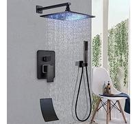 IUokLU Grifo de baño de Bronce Negro con Ducha de Lluvia Grifo de baño montado en la Pared Grifo Mezclador para Ducha de bañera Juego de Ducha de 10 Pulgadas y 8,10 Pulgadas