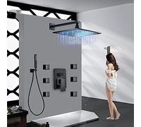 IUokLU Grifo de baño de Bronce Negro con Ducha de Lluvia Grifo de baño montado en la Pared Grifo Mezclador para Ducha de bañera Juego de Ducha de 10 Pulgadas Juego,Juego de Ducha de 8 Pulgadas