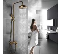 IUokLU Grifo de Ducha de baño de latón Antiguo con Efecto Lluvia 3 chorros Mezclador de Ducha para bañera con Base de cerámica.,