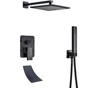 IUokLU Grifo de Ducha de baño de Pared Juego de Ducha de latón Grifo Mezclador de Ducha de Lluvia Grifo de Ducha de baño de Bronce Negro válvula mezcladora de,Ducha de 16 Pulgadas D