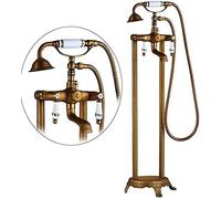 IUokLU Grifo para Lavabo de bañera de latón Antiguo montado en el Suelo con Doble manija Juego de Ducha para baño Grifo Mezclador para bañera Independiente con,Latón Antiguo D