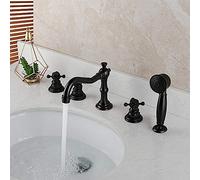 IUokLU Juego de 5 grifos de baño de latón Macizo para bañera y Ducha montados en Cubierta 2 manijas Color Negro 3 grifos mezcladores para Lavabo de bañera.,